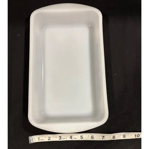 Vintage Glasbake Milk Glass Rectangular Baking Dishes With Blue Farm Scene - Picture 10 of 16